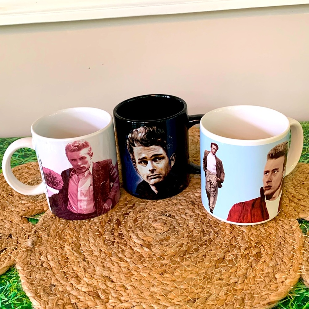 James Dean 3 piece coffee mug set, EUC